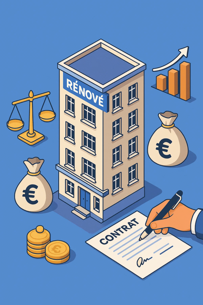 Infographie sur les avantages fiscaux de la rénovation énergétique pour les bailleurs : déductions, valorisation du bien, rentabilité améliorée.
